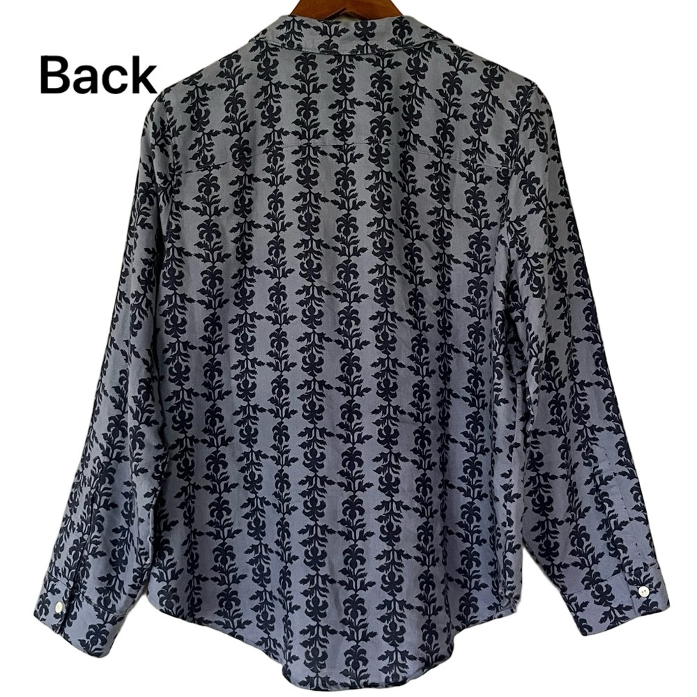 Spartina 449 Callie Linen Bellinger Thistle Denim Blue Floral Button Down Size L - Picture 6 of 11